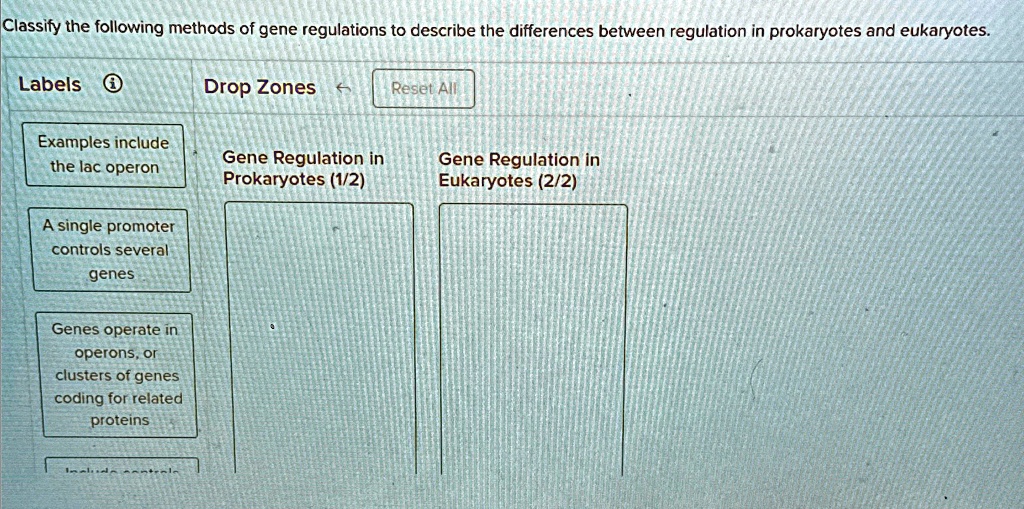 Classify the following methods of gene regulation to describe the ...