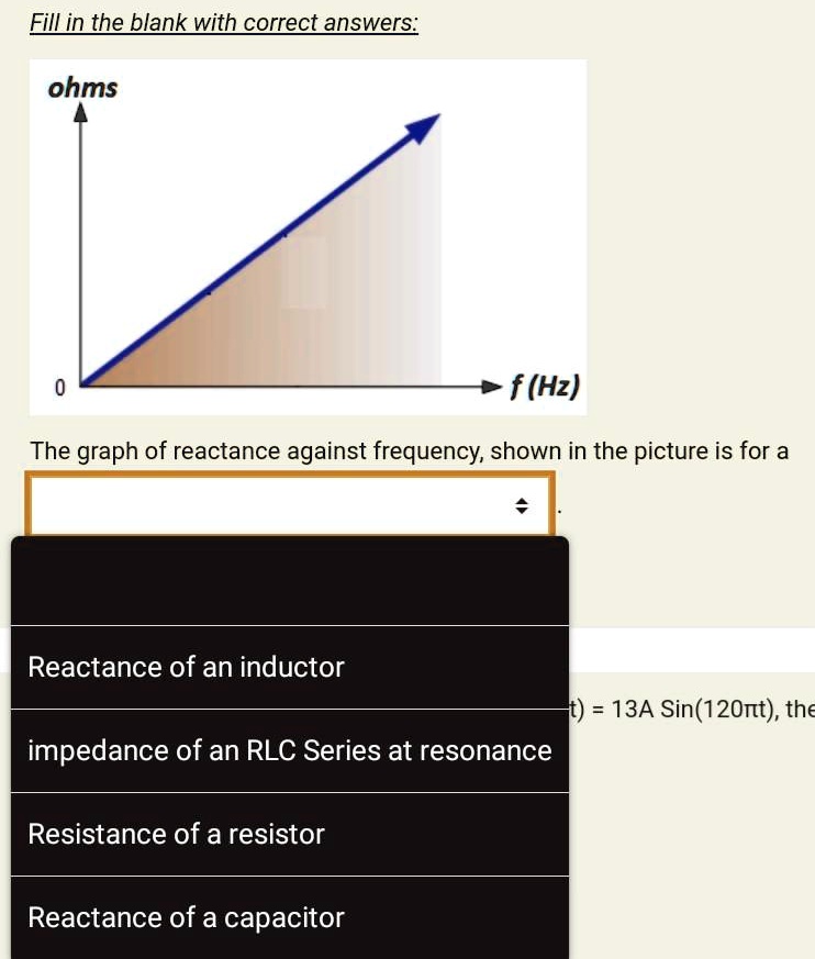 SOLVED: Ohms (Hz) The graph of reactance against frequency, shown in ...