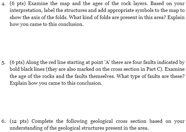 6 pts examine the map and the ages of the rock layers based on four ...