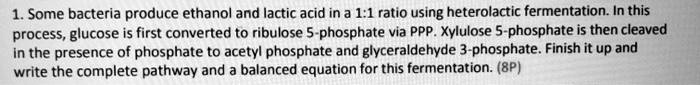 SOLVED: Some bacteria produce ethanol and lactic acid in a 1:1 ratio ...