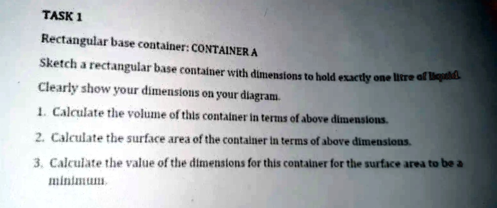 Rectangular base container: CONTAINER A sketch of a rectangular base ...