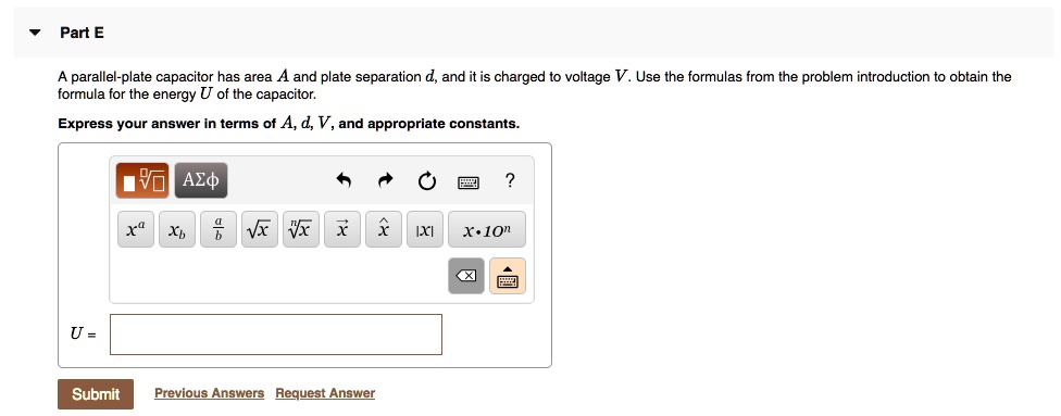 SOLVED: Part E A parallel-plate capacitor has area A and plate ...