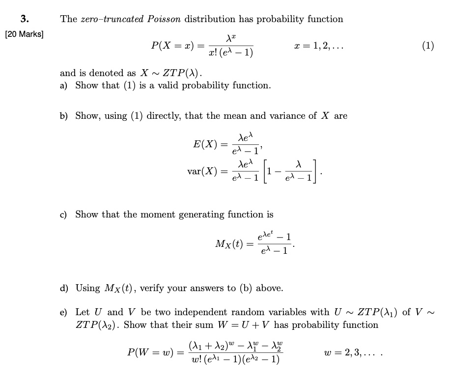 the zero truncated poisson distribution has probability function 20 ...