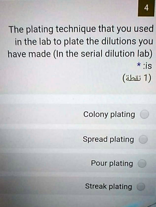 SOLVED The plating technique that you used in the lab to plate the
