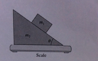 a platform of mass m2 rests on the scale on which a block of mass m1 rests the friction between the platform and the scale is so great that the platform does not move and the friction between the plat