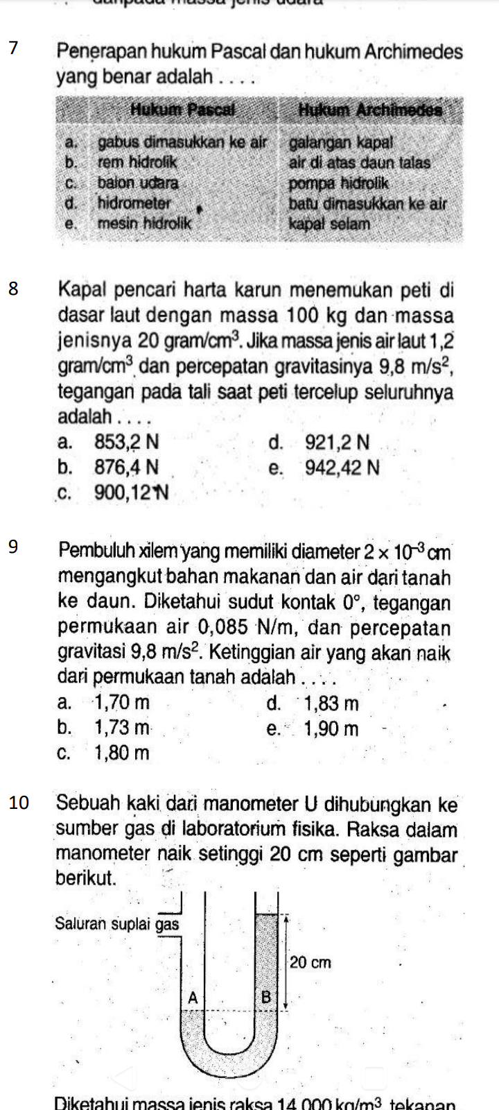 Solved 7 Penerapan Hukum Pascal Dan Hukum Archimedes Yang Benar Adalah