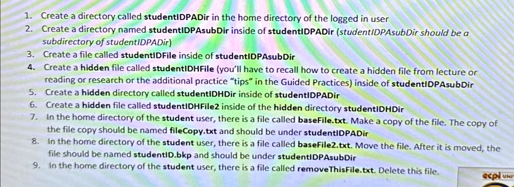 1. Create a directory called studentIDPADir in the home directory of ...