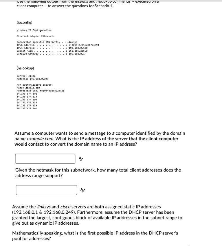 SOLVED: Text: Use the following output from the "ipconfig" and