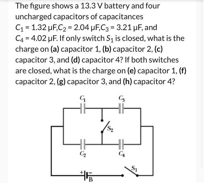 SOLVED The figure shows a 13.3V battery and four uncharged capacitors
