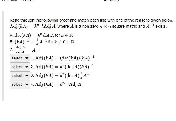 read through the following proof and match each line with one of the ...