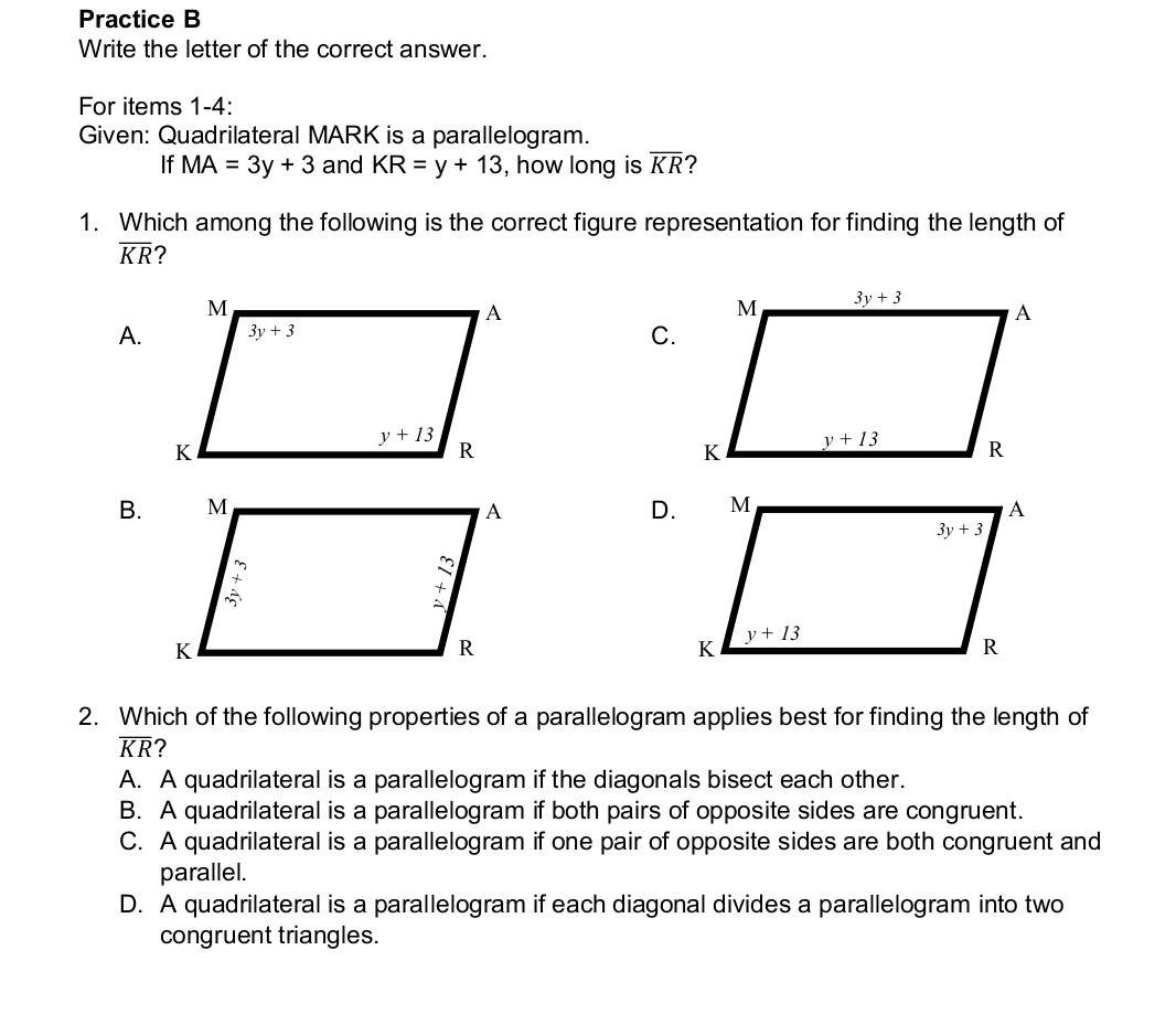 SOLVED: Practice B Write the letter of the correct answer. For items 1 ...