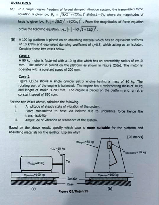 QUESTION 5: In a Single degree freedom of forced damped vibration ...