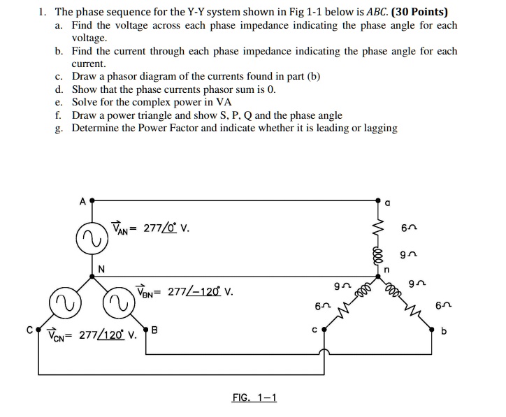 SOLVED: 1. The phase sequence for the Y-Y system shown in Fig 1-1 below ...