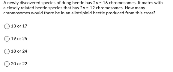 a newly discovered specics of dung bectle has zn 16 chromosomcs it ...