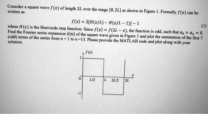 SOLVED: Using Matlab Consider a square wave f(x) of length 2L over the ...