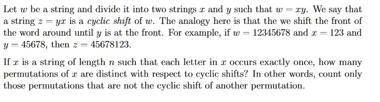 SOLVED: Let w be a string and divide it into two strings € and y such ...