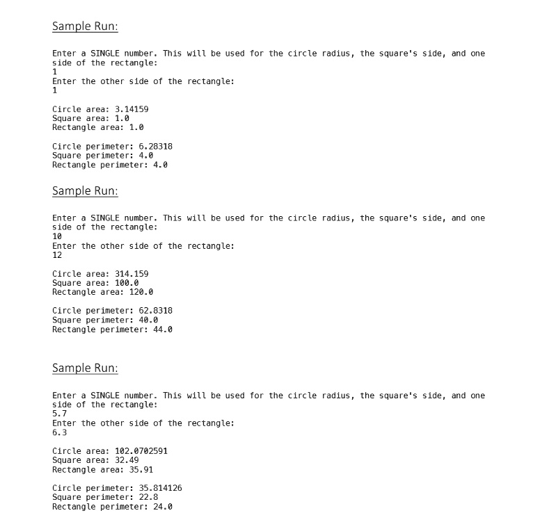 SOLVED: Write a Java program that calculates the perimeter and area of ...