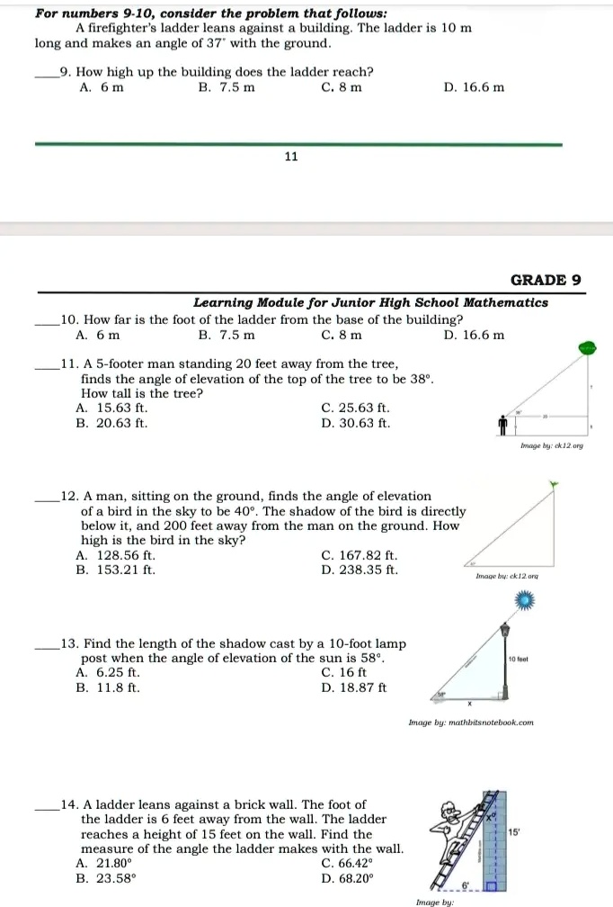 Fireman Ladder Math Problem For numbers 9-10, consider the problem that follows: A firefighter's ...