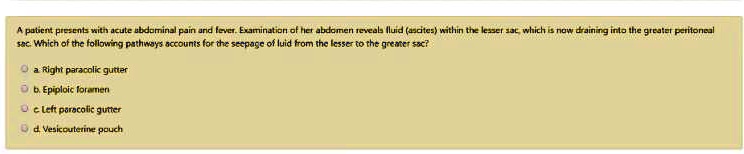 A patient presents with acute abdominal pain and fever....