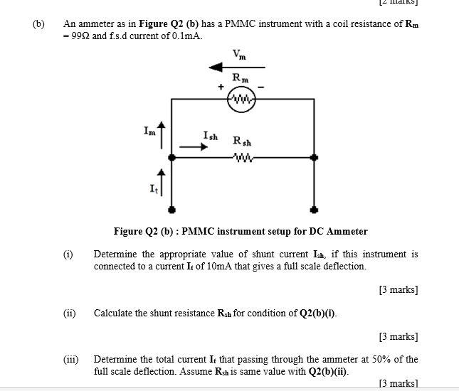 SOLVED An ammeter a3 in Figure Q2 (b) has a PMMC instrument with a