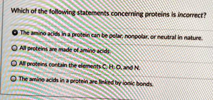 Which Of The Following Statements Concerning Protein Structure Is Incorrect SOLVED: Which of the following statements concerning proteins is