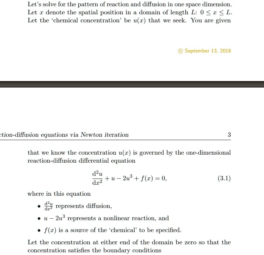 Let's solve for the pattern of reaction and diffusion in one space ...