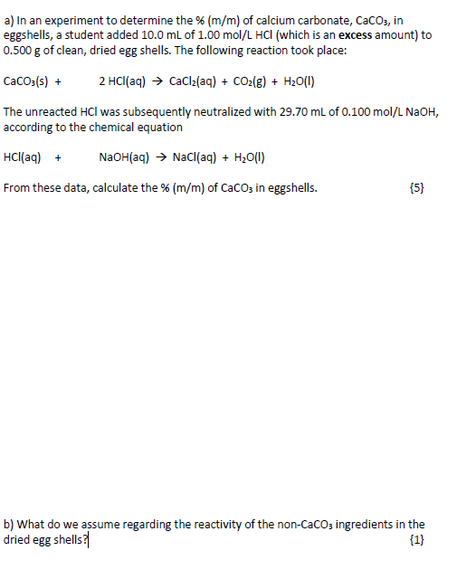 SOLVED a) In an experiment to determine the ( m / m) of calcium