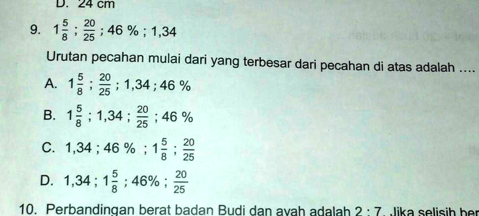 SOLVED: Urutkan Pecahan mulai dari yang terbesar... C WJ +7 0z '6 4 0|0 ...