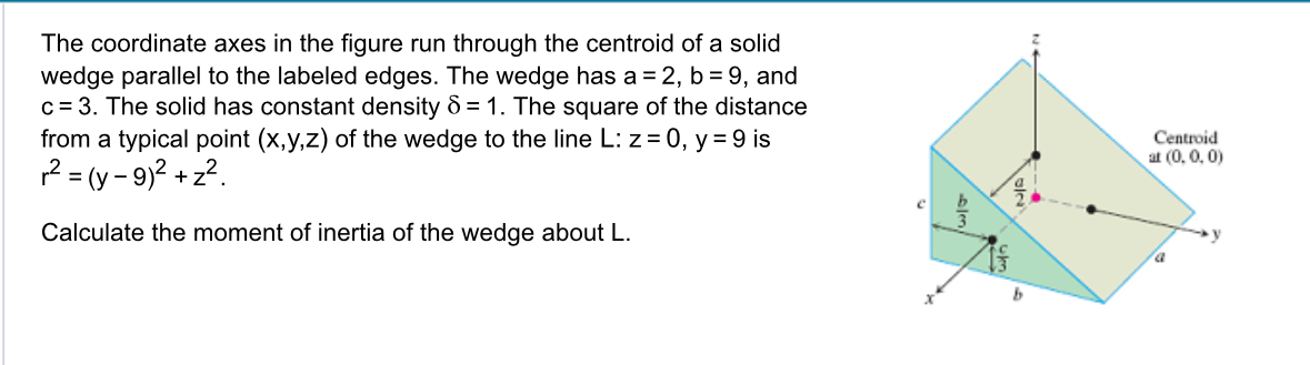 The coordinate axes in the figure run through the centroid of a solid ...