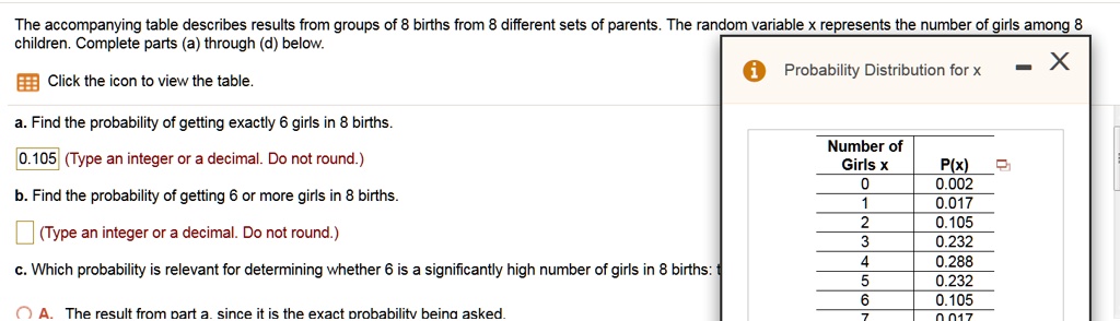 The Accompanying Table Describes Results From Groups Of 8 Births From 8 ...