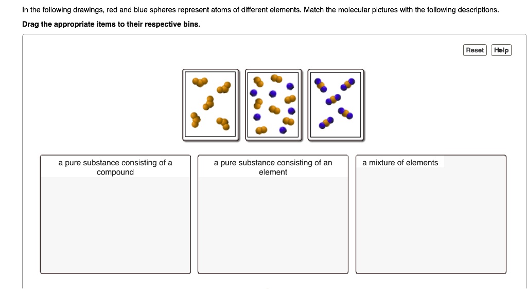 SOLVED: In the following drawings, red and blue spheres represent atoms ...