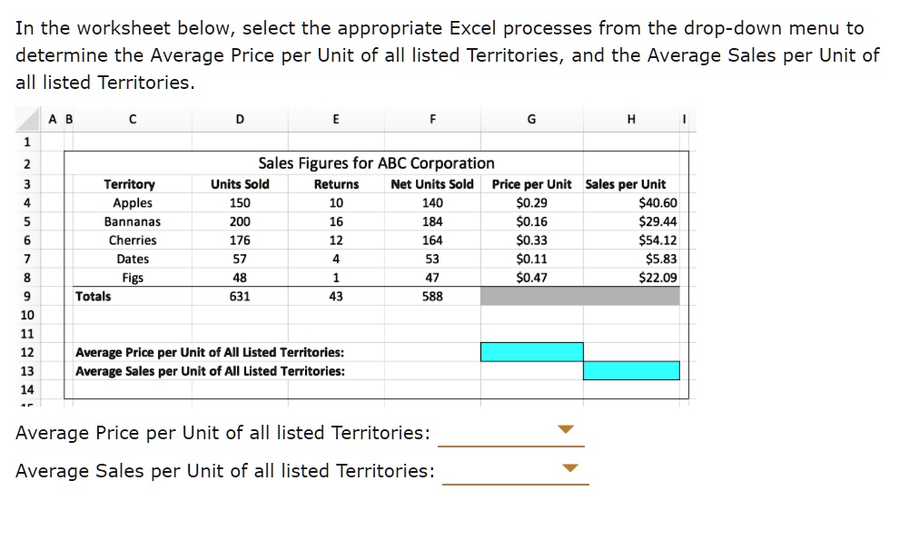 solved-in-the-worksheet-below-select-the-appropriate-excel-processes-from-the-drop-down-menu