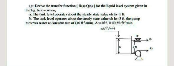 Q3: Derive the transfer function H(s)/Q(s) for the liquid level system ...