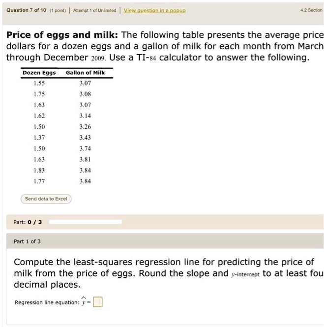 SOLVED Price of eggs and milk The following table presents the