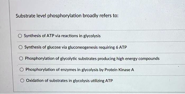 Solved Substrate Level Phosphorylation Broadly Refers To Synthesis Of