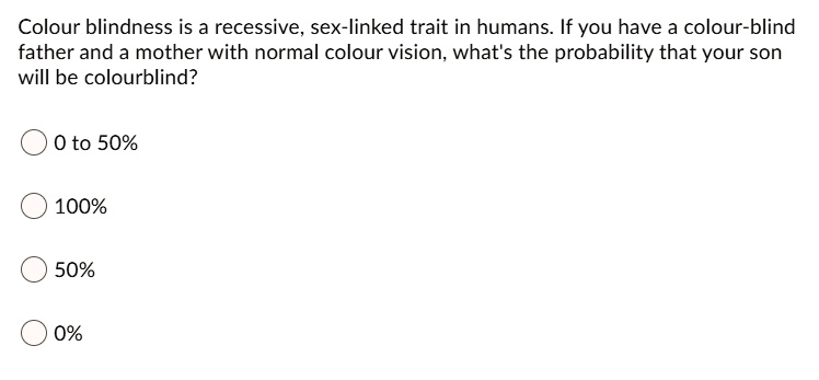 Solved Colour Blindness Is A Recessive Sex Linked Trait In Humans If You Have A Color Blind 5104