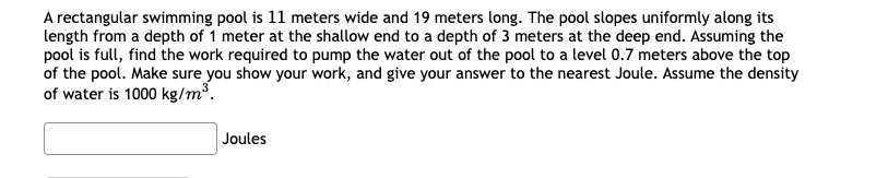 SOLVED: A rectangular swimming pool is 11 meters wide and 19 meters ...