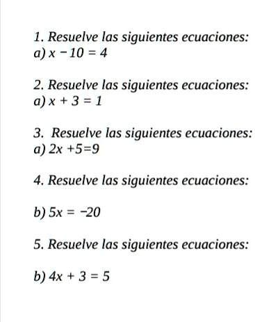 resuelve las siguientes ecuaciones 5x 6 4x 3x 12