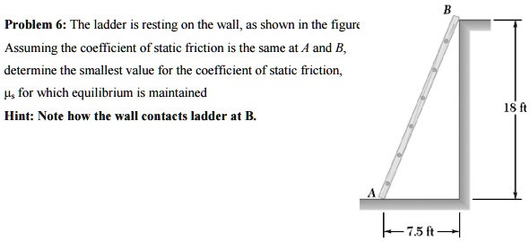 Ladder Friction Problem Example Problem 6: The ladder is resting on the wall, as shown in the figure ...
