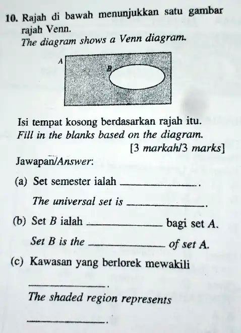 SOLVED: 10. Rajah Di Bawah Menunjukkan Satu Gambar Rajah Venn The ...