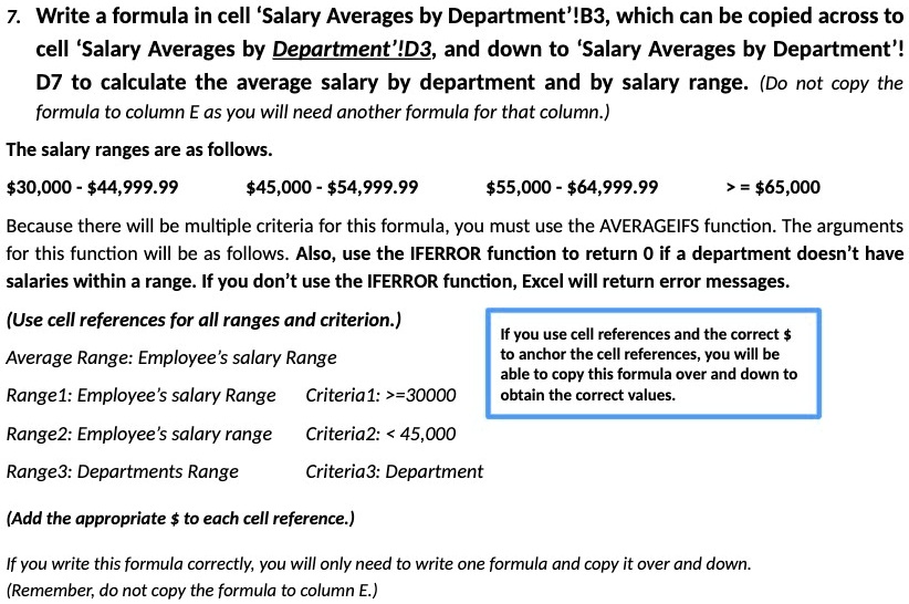 Write A Formula In Cell Salary Averages By Departmentb3 Which Can Be ...