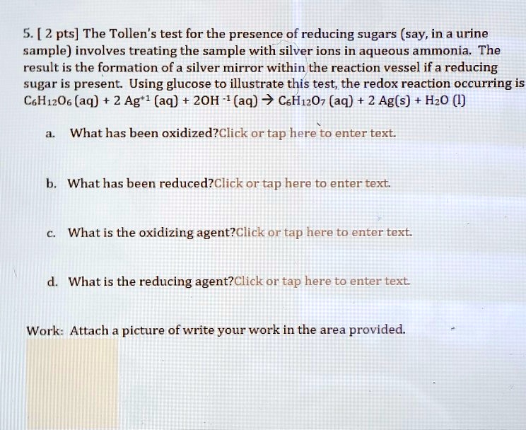 SOLVED The Tollen's test for the presence of reducing sugars (such as