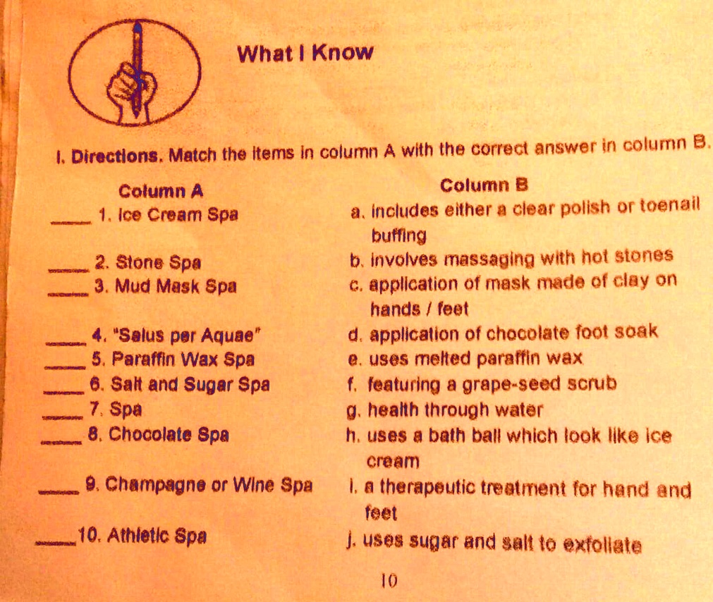 SOLVED: 'TLE10 l.Directions match the items in column A with the ...