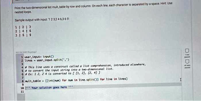 SOLVED Print the two dimensional list multtable by row and column