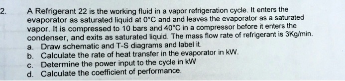 SOLVED: A Refrigerant 22 Is The Working Fluid In A Vapor Refrigeration ...