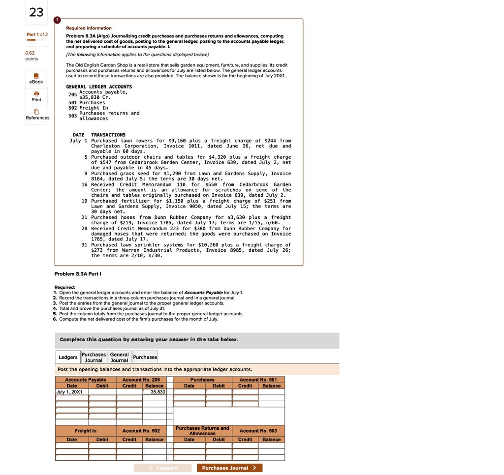 SOLVED: Texts: 23 Required information Problem 8.3A (Algo) Journalizing ...