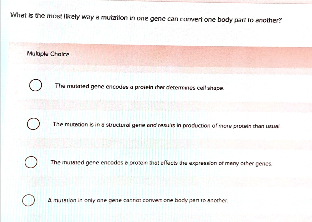 SOLVED: What is the most likely way a mutation in one gene can convert ...