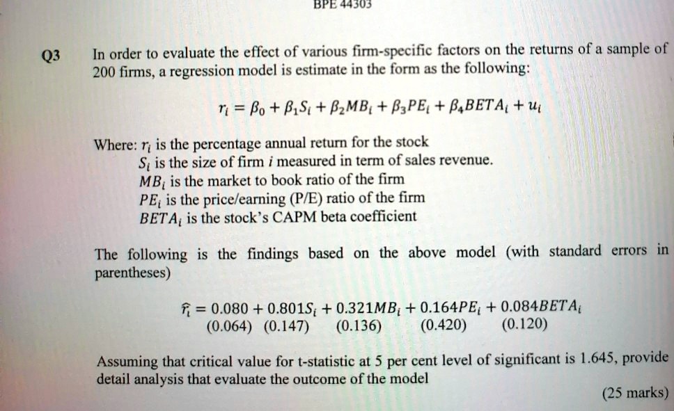 bpe 45us q3 in order to evaluate the effect of various firm specific ...
