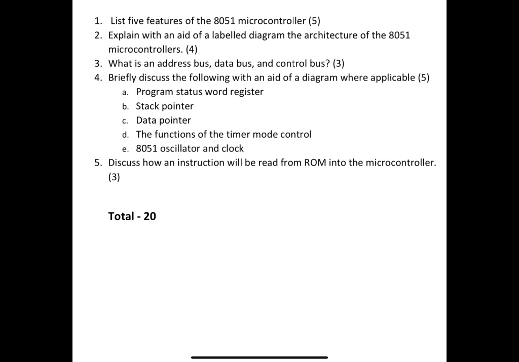 Solved list five features ofthe 8051 microcontroller 5 explain with