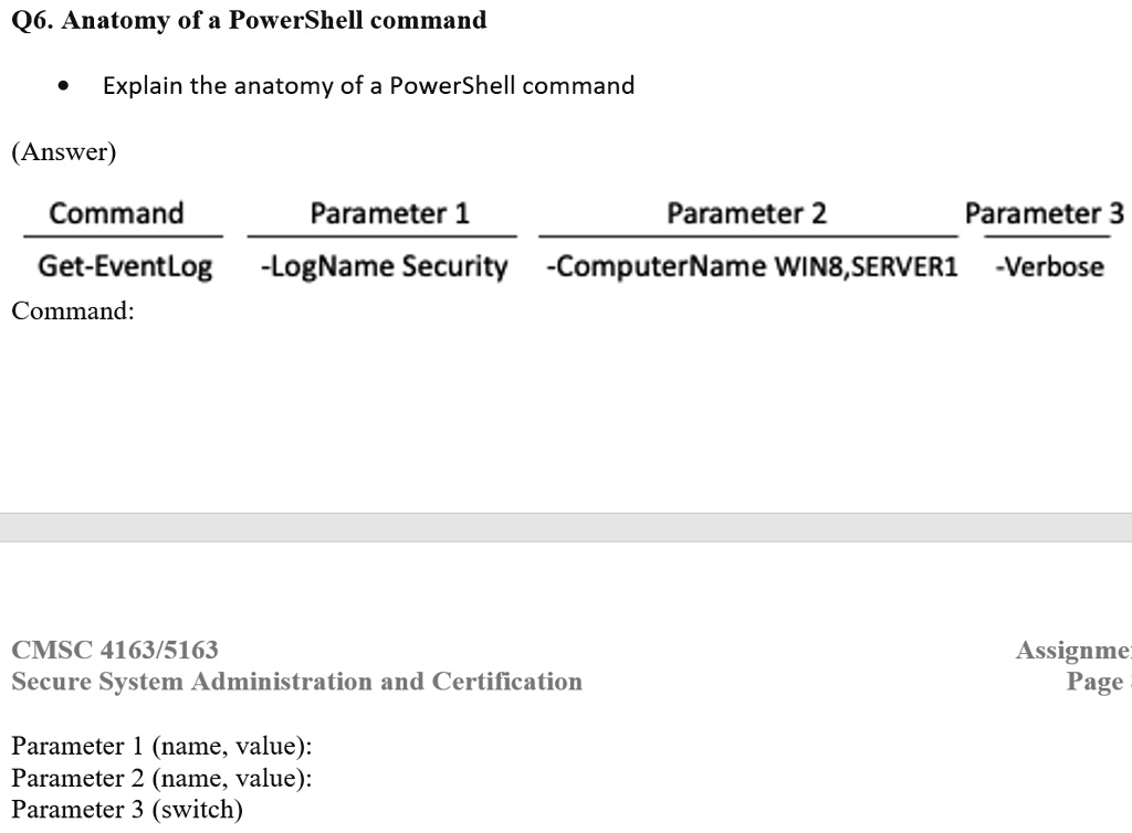 SOLVED: Q6. Anatomy of a PowerShell command Explain the anatomy of a ...